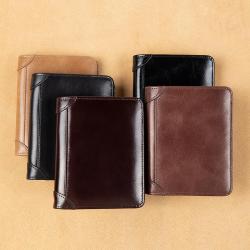 Wholesale Cowhide Genuine Leather Wallets For Men Trifold RFID Blocking Leather Custom Man Cash Clip Slim Wallet Card Holder Bag