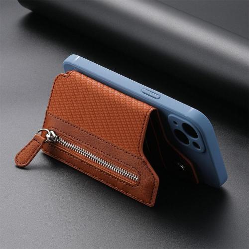 New Mobile Phone Card Cover Clam shell Bag Multi-Insert Card Holder Zipper Mobile Phone Bag Creative Back Stick Card Wallet Y554