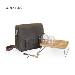 Picnic Cooler Set Insulated Food Delivery Bags Eco Friendly Lunch Bag Waxed Canvas Lunch Tote Bag With Wine Dispenser