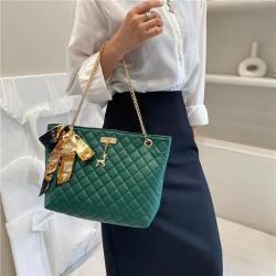 Big Capacity Designs Silk Scarf Lattice Bow Knot Diamond Chain Women's One Shoulder Tote Bag Luxury Ladies Purses and Handbags