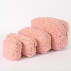 Wholesale Winter Stylish Teddy Cosmetic Bag 4 Size Travel Toiletry Makeup Bag Cute Soft Fluffy Teddy Bag Sherpa Zipper Pouch