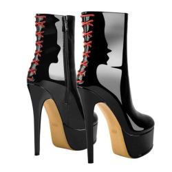 2023 New Design Custom Ties Botas Para Mujer Round Toe Side Zip Stiletto High Heel Platform Boots Women Fashion Ankle Booties