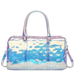 Custom Logo Stylish Laser Jelly Gym Yoga Luggage Handbag Transparent Pvc Holographic Travel Duffel Bag