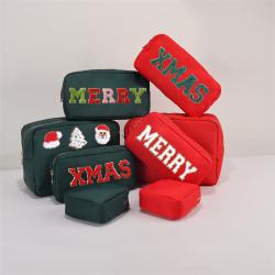 Keymay Hot Sale Personalized Christmas Gift Chenille Letter Nylon Travel Bag Makeup Waterproof Cosmetic Bag Travel Cosmetic Bag