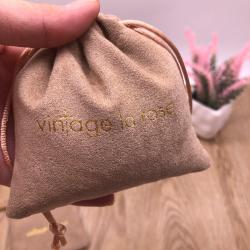 Gold Hot Stamping Logo Khaki Faux Suede Drawstring Pouch