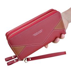 ZR809 Women's Wallet Long Handbag PU Double-layer Zipper Coins Wallet Purse Stylish Contrast Color Mobile Phone Bag Card Holder