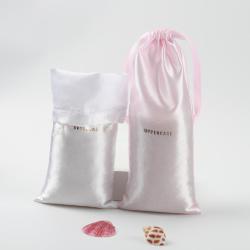 Wholesale Pink White Satin Make up Cosmetic Hair Packaging Bags For Hair Extensions