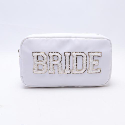 Keymay Personalized Chenille Letter Nylon Pouch Gift Bags Travel Toiletry Cosmetic Bag Bride Make up Bag