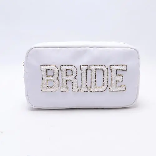 Keymay Personalized Chenille Letter Nylon Pouch Gift Bags Travel Toiletry Cosmetic Bag Bride Make up Bag
