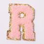 Stock Pink Multi Color A-Z Alphabet Embroidery Patch For Clothing Bag Upgrade Self Adhesive Cute Gold Glitter Chenille Patches