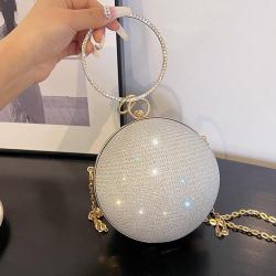CCF708 Women's Round Ball Shaped Dinner Bag Rhinestone Chain Shoulder Bag For Women  Evening Luxury Clutch Bags For Party