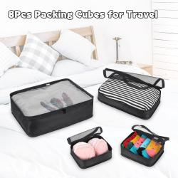 Gelory 8pcs Set Garment Bags Travel Packing Cubes Luggage Packing Organizer Bag For Dry Clothes, Shoes, Cosmetics