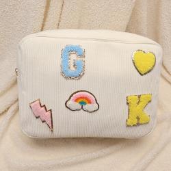 2023 Hot Sale High Quality Women Personalized Embroidered Glitter Makeup And Cosmetic Bags & Cases Corduroy Cosmetic Bag