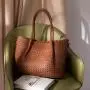 LOVEVOOK 2024 new leather Woven Bag large capacity fashion Vegan purses for school work daily use women office tote shoulder bag