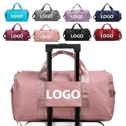 custom logo waterproof unisex folding gym travel sport bags with shoe pocket weekender duffle bags for women