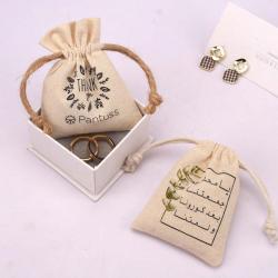 8*10cm Custom Logo Printing Recyclable Cotton Drawstring Bag For Jewelry Packing Small Natural Muslin Gift Jewelry Pouch