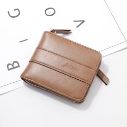 OEW046 Fashion Zipper Men's Wallet Money Bag Solid Color Business Short Wallet Pu Leather Coin Purse Business Credit Card Holder