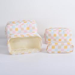 Large Portable Multi Color Chekced Waterproof Nylon Toiletry Bag Custom Makeup Stand Up Zipper Pouch Cosmetic Bags for Women
