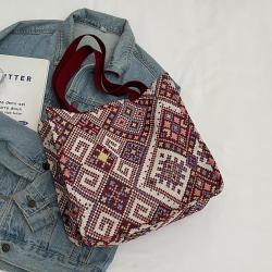 Canvas Large Capacity Tote Bag Women'S New Fashion Ethnic Style Carrying Mommy Bag Student Class Shoulder Bag
