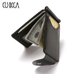 CUIKCA PU Leather Men Mini Wallets Slim Metal Money Clip For Men New Fashion Hasp Purse Business ID & Credit Card Holders