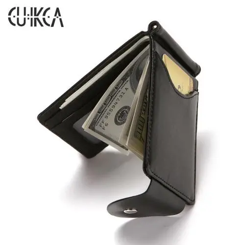 CUIKCA PU Leather Men Mini Wallets Slim Metal Money Clip For Men New Fashion Hasp Purse Business ID & Credit Card Holders