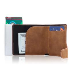 Custom aluminium card wallet leather metal card holder rfid leather metal id card holder