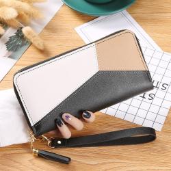HR072 PU Leather Women Long Luxury Wallets Combination Color Contrast Handheld Coin Zipper Purse Phone Credit Card Holder Bag
