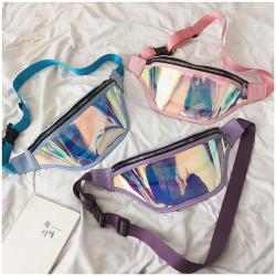 Factory Wholesale Waterproof Laser PVC Hologram Clear Waist Bag Customized Logo Outdoor Casual PU Crossbody Fanny Pack