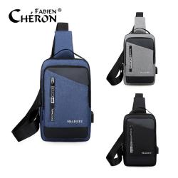 Trendy Branded Boys Black Waterproof Multifunctional Mobile Phone Usb Sling Shoulder Cross Body Chest Messenger Bags For Man