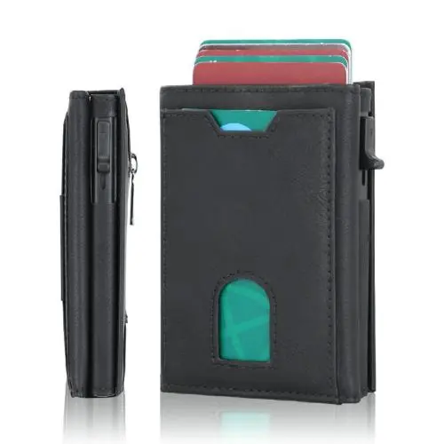New Ultra Thin Pop Up Leather Card Holder Minimalist RFID Blocking Front Pocket Small Smart Casual Wallets