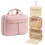 LOVEVOOK Stylish Waterproof Trip Makeup Case with Hanging Hook Cute Pink Girl Cosmetic Organizer Bag Women Travel Toiletry Bag