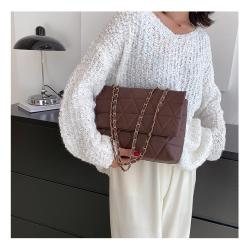 HR522 Women Carrying Tote Bag New Fashion PU Chain Large Messenger Bag Rhombic Pattern Solid Color Crossbody Shoulder Bag