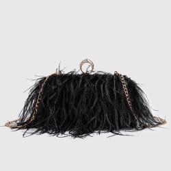 2024 New Arrivals Fashion Ladies Ostrich Feather Furry Purse Soft Plush Bag Diamond Ring Womens Clutches sac main femm sac