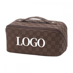 Luxury Vintage Checkered PU Leather Makeup Organizer Cosmetic Bags Toiletry Travel Portable Make up Pouch Bags