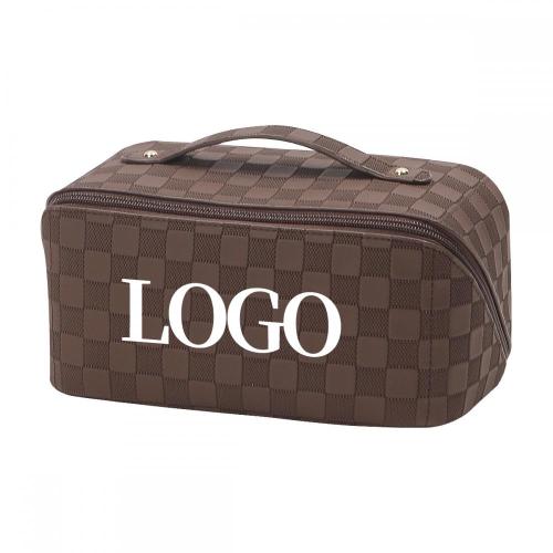 Luxury Vintage Checkered PU Leather Makeup Organizer Cosmetic Bags Toiletry Travel Portable Make up Pouch Bags