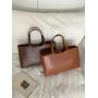 Simple and fashionable niche tote bag Rectangular smooth pu leather handbag Classic solid color hand bag for women