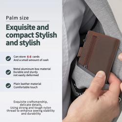 Custom Aluminum Pop Up Wallet Crazy Horse Genuine Leather Metal Wallet Slim RFID Blocking Card Holder Wallet