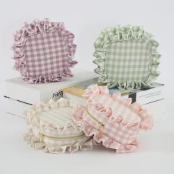 Keymay Rts Exquisite Gingham Ruffle Mini Coin Purse Cosmetic Storage Bag Make Up Organizer Travel Makeup Bag Cute Makeup Pouch