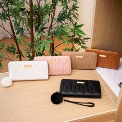 New Product Women's Coin Purse 2024 New Diamond Embroidery Pu Leather with Fur Ball Wallet Small Card Case Casual Clutch Bag