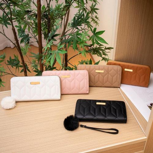 New Product Women's Coin Purse 2024 New Diamond Embroidery Pu Leather with Fur Ball Wallet Small Card Case Casual Clutch Bag