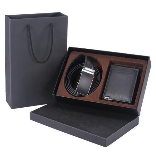 Custom Brand Logo Fashion Leather Men Wallet Belt Set Automatic Buckle Belts Gift Box Set For Men