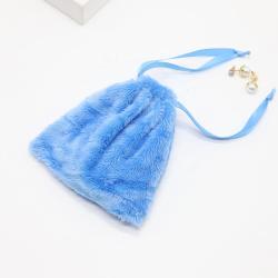 High Quality Long Hair Velvet Drawstring Jewelry Packaging Pouch Blue Cosmetic Skincare Product Packaging Velvet Gift Bag