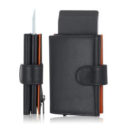 Custom Card Case Large Capacity Wallet Leather  Aluminum Pop-Up Wallet Spacious With Id Window Card Holder