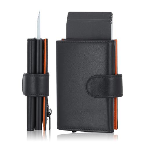 Custom Card Case Large Capacity Wallet Leather  Aluminum Pop-Up Wallet Spacious With Id Window Card Holder