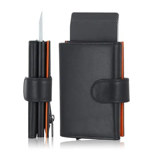 Custom Card Case Large Capacity Wallet Leather  Aluminum Pop-Up Wallet Spacious With Id Window Card Holder
