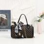 2024 Ladies Printed Handbag PU Small round Bag with Silk Scarf Chain Fashionable Shoulder Crossbody Bag