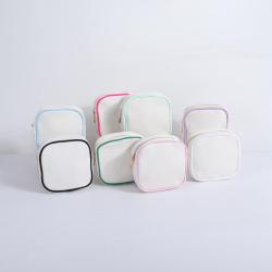 Keymay Stock Multi Colors Waterproof Cotton Zipper Pouch Blank Makeup Bag with Multi Colors Piping Cheap Small Makeup Pouch