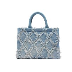 2024 Wholesale Customized Logo Denim Hand Bag For Women Luxury Jeans Leather Prismatic Ladies Handbag