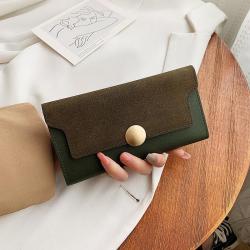 HR546 Women's Long Buckle Wallet Fashion Girl PU Fashion Wallet Horizontal Square ID Card Holder Contrasting colors Coin Purse
