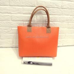 Gelory New Fashion PU Leather Woven Fancy Young Lady Tote Bag Handbag